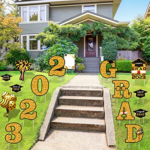 2023 Grad Yard Signs, 16 Pcs Congrats Graduation Lawn Signs Decorations, Large Waterproof Glittering Graduation Yard Signs With Stakes, Self-Write On Board For Outdoor Graduation Party Decor #TOP2