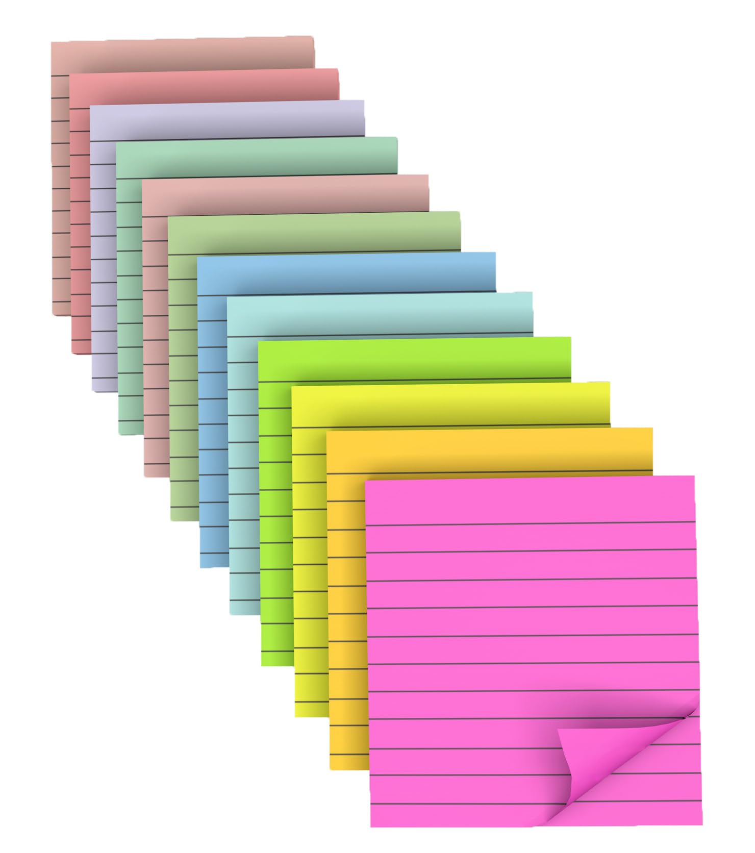 RHAWOM 12 Pads 4x4 in Lined Sticky Notes,12 Fresh Pastel Colors, Super Adhesive Post Note，35 Sheets/Pad ，School Office and Home Supplier image 3