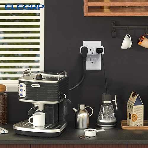 Miniatura 5 de ELEGRP Extensor de triple salida, pestaña de pared con conexión a tierra de 3 puntas, enchufe adaptador de enchufe múltiple con 3 tomas de corriente