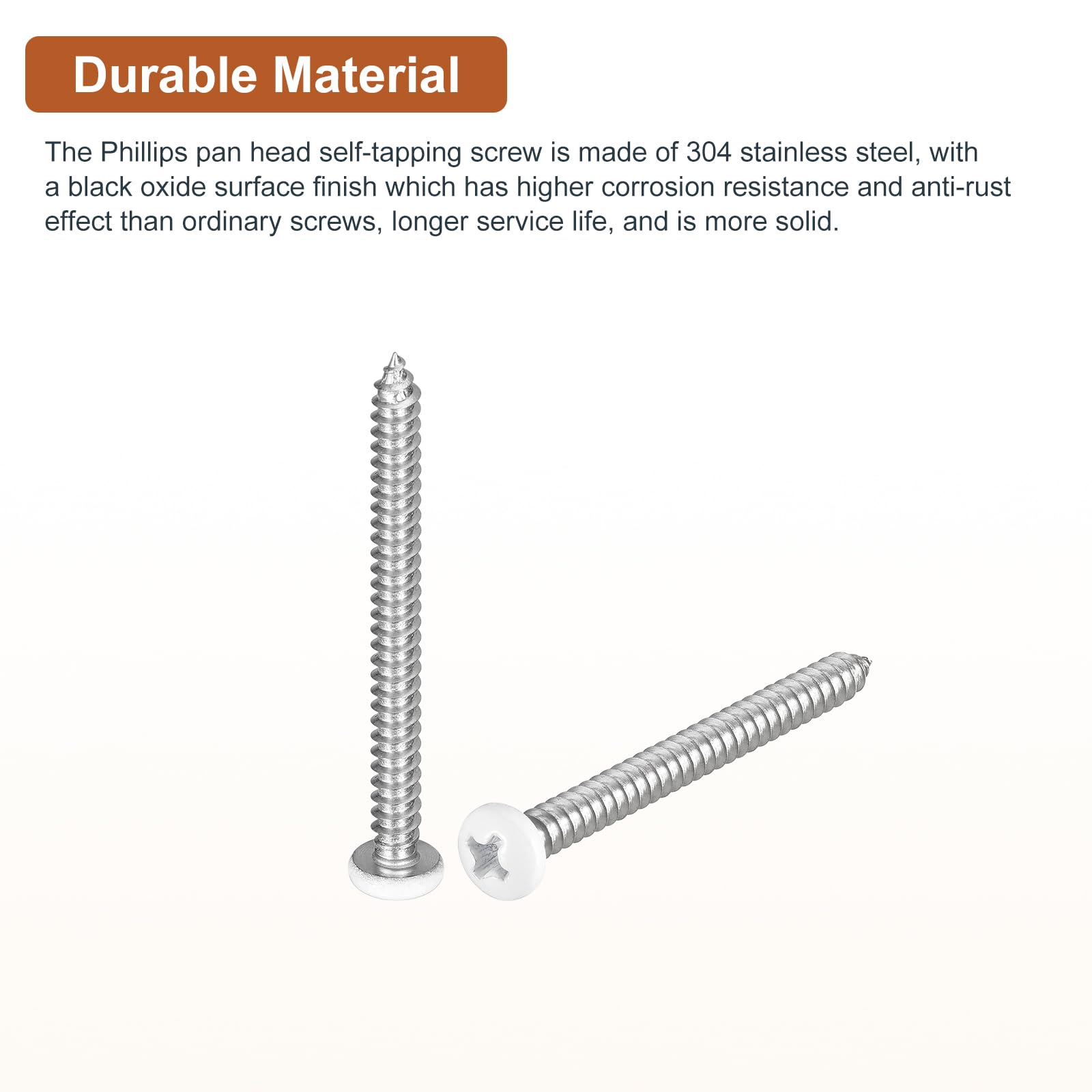 DTGN #8x2" White Screws 100Pack - 304 Stainless Steel Pan Head Phillips Sheet Metal Screw Self-tapping Screw Wood Screws - Image 3