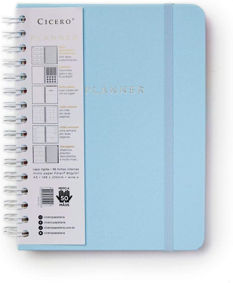 Planner Wire-o Pastel, Azul, Mensal e Semanal, 100 Folhas, Papel Pólen 80g/m², Tamanho A5 (Grande) Planner Wire-o Pastel, Azul, Mensal e Semanal, 100 Folhas, Papel Pólen 80g/m², Tamanho A5 (Grande)