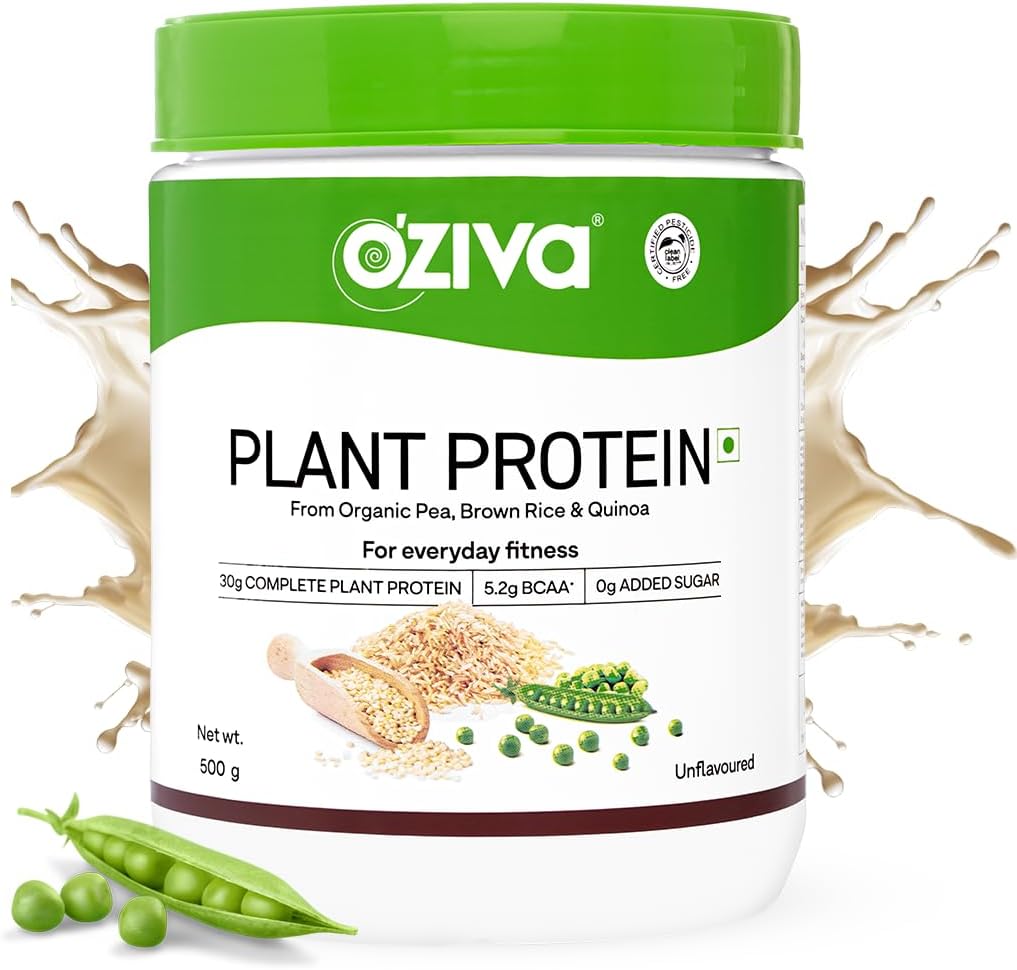 Organic Plant Protein Powder | 500 Gm | (30g Vegan Protein - Pea Protein a, Brown Rice Protein & Quinoa, Soy Free) for Everyday Fitness, Boosts Immunity, Unflavored (1.1 lb)