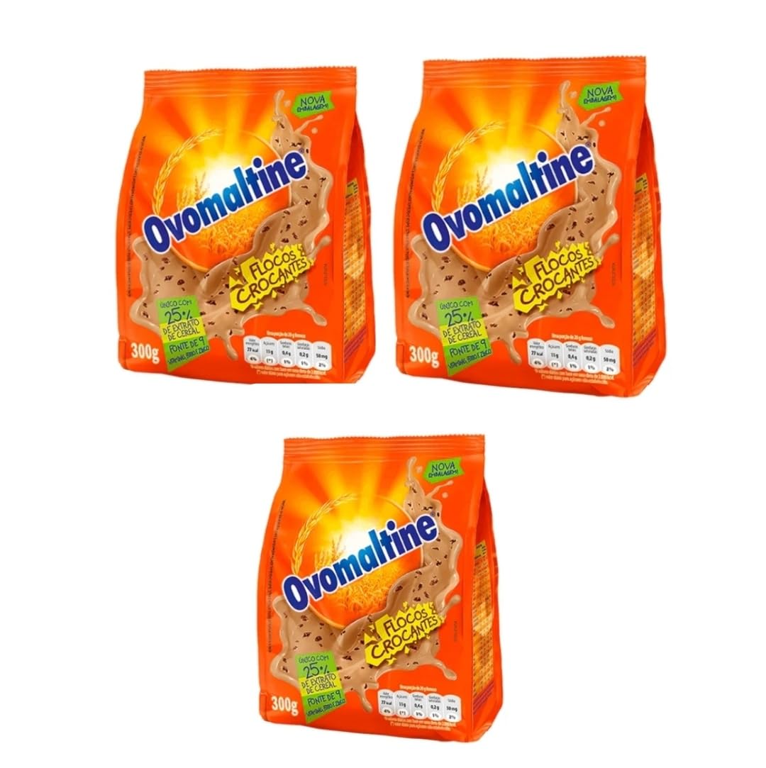 Flocos Crocantes de chocolate Ovomaltine Brasileiro - chocolate em pó - Pack of 3x300g