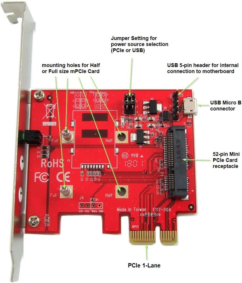 Ableconn PEX-MP117 Mini PCI-E to PCI-E Adapter Card - Mini PCIe to PCIe Adapter - mPCIe to PCIe - Ideal for Wireless Mini PCI Express Card, TAA