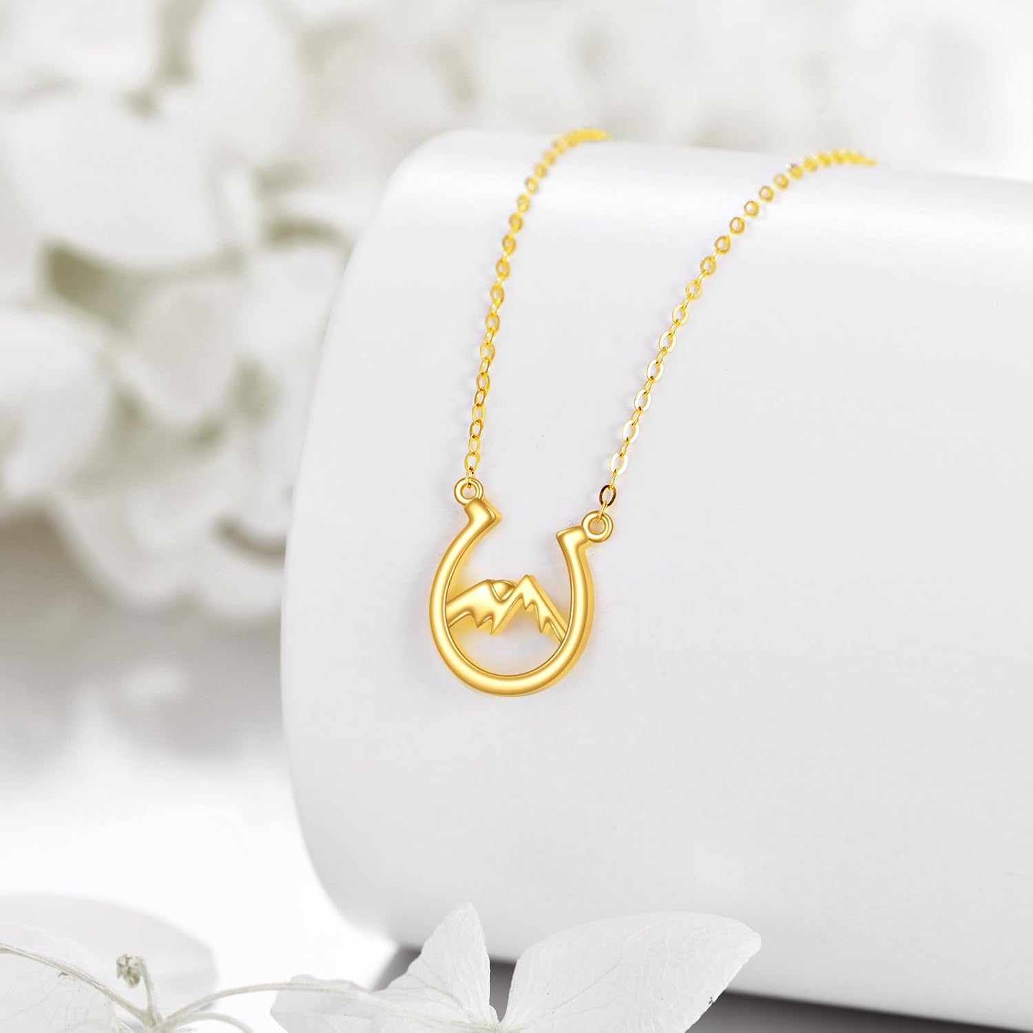 14K Solid Gold Horseshoe Necklace for Women Lucky Horseshoe Pendant Mountain Jewelry Gifts - Image 5