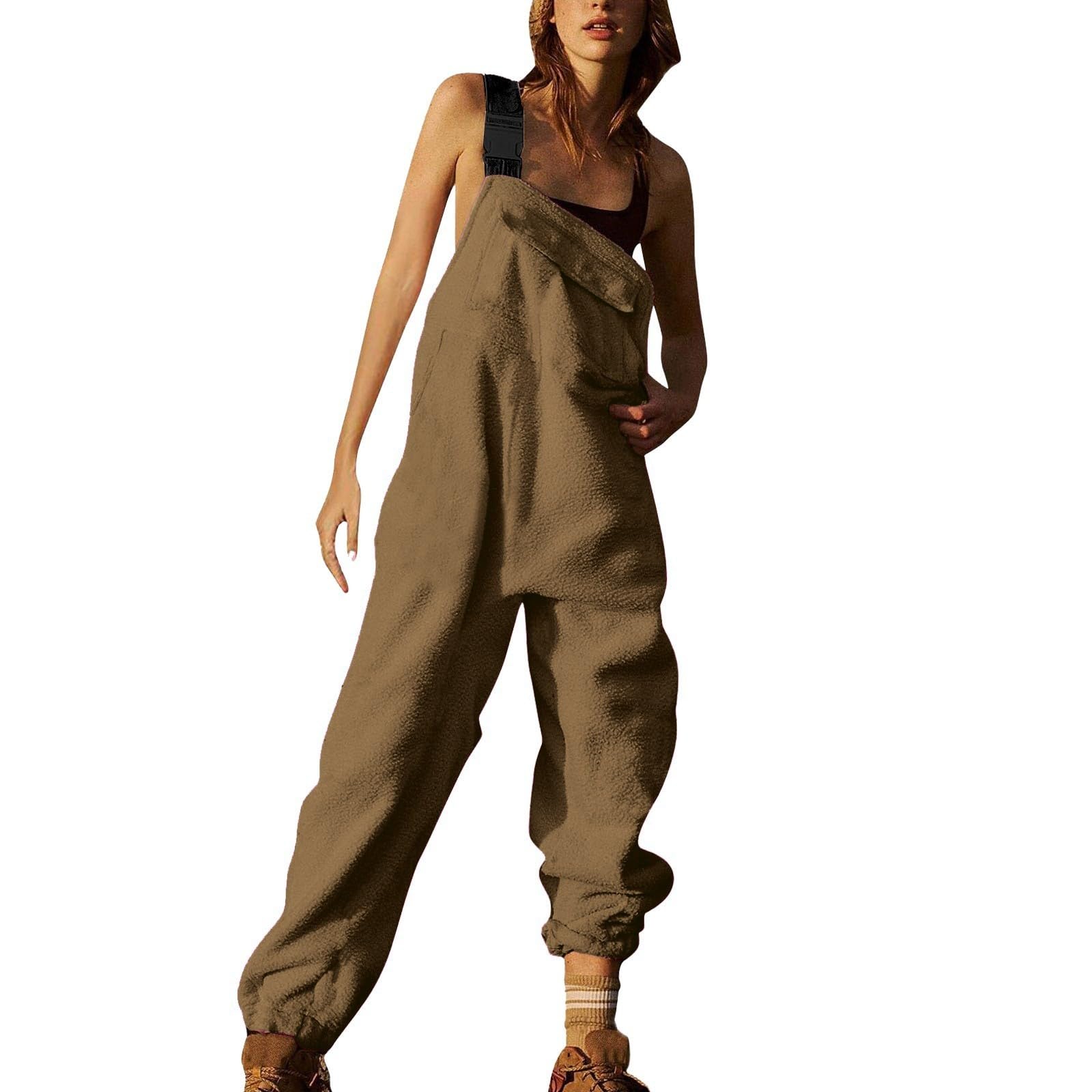 Tuta da donna casual – Salopette con tasche, pantaloni da lavoro in pile, calda tuta invernale senza maniche, tutina dritta, tutina casual