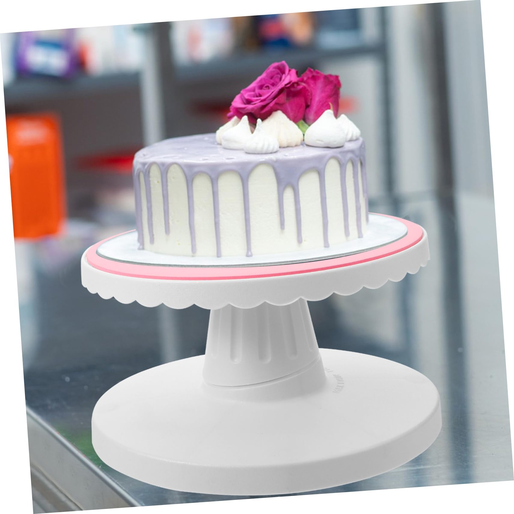 Gatuida Plato Giratorio Antideslizante para Pasteles de Plástico Rosa Función Giratoria, Adecuado para Decoración Floral y Diseño de Arcilla en Repostería