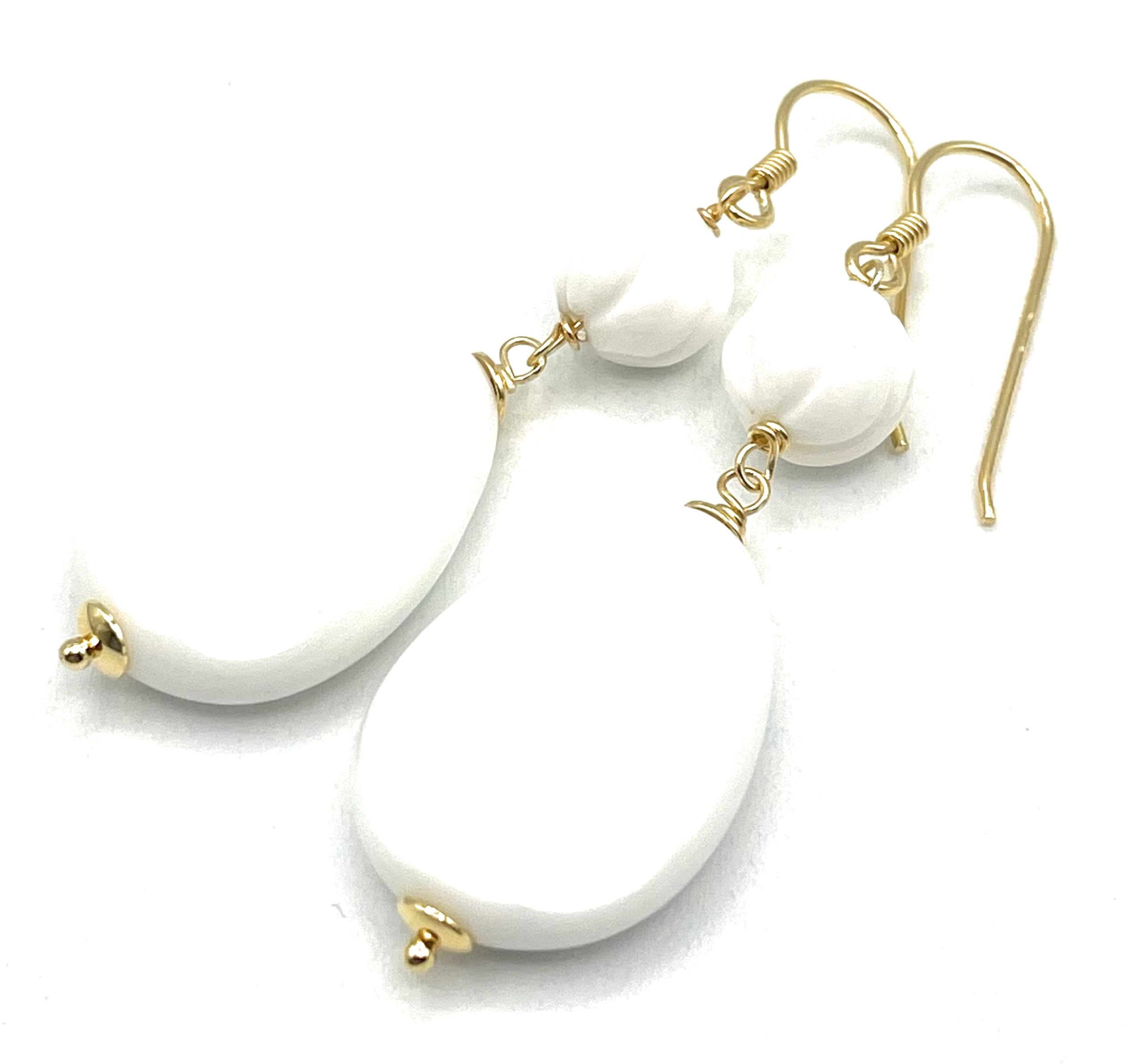 Orecchini con Agata Bianca e Conchiglia, Pendenti Lunghi, Argento 925, Gioielli Pietre Dure, Bijoux Estate, Regalo Compleanno per Donne