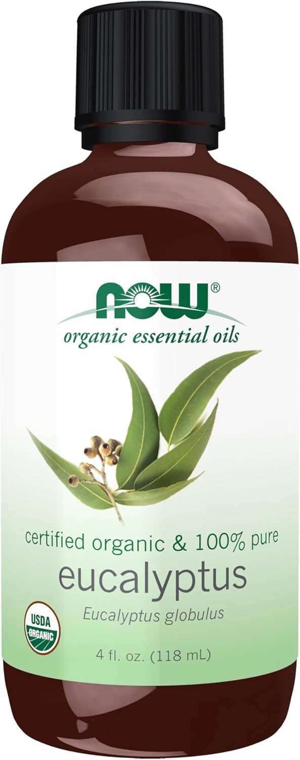 NOW Essential Oils, Organic Eucalyptus Globulus Oil, Clarifying Aromatherapy Scent, Steam Distilled, 100% Pure, Vegan, Child Resistant Cap, 4-Ounce