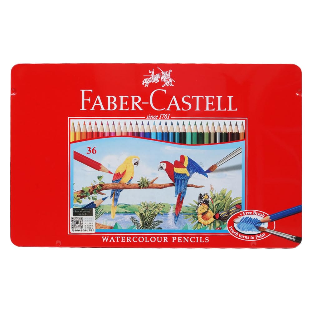 ［美品］Faber-Castell 水彩色鉛筆 36色缶入 カラーグリップ水彩色鉛筆36色 （缶入）