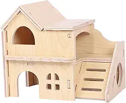 Generic Casa de madeira para hamster, labirinto, dois andares, suprimentos divertidos para animais de estimação, acessórios para gaiola, habitat de cabana,