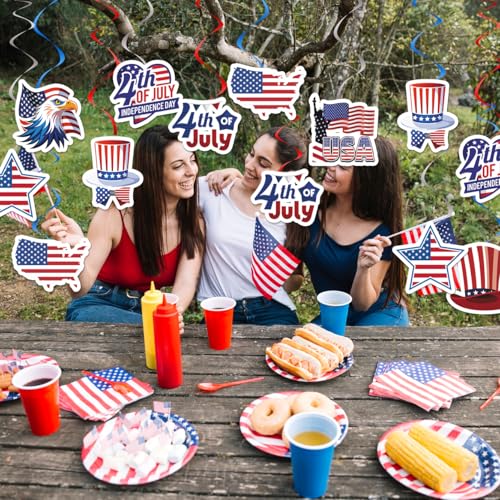 Image of 16pcs 4th of July Hanging Swirls Decorations Fourth of July Swirls Ceiling Streamers Decor American Flag Stars Hanging Swirls for Indepence Day Themed Patriotic Party Deocr Supplies