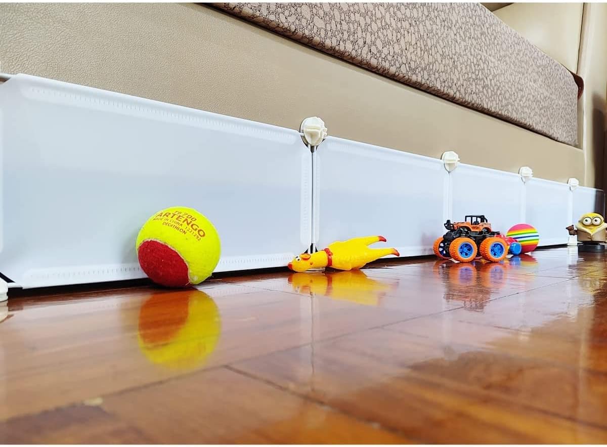 Under Bed Blocker for Pets, Gap Bumper for Under Bed, Stop Things Going Under Bed or Sofa Couch, Toys Blocker for Cats Dogs, Easy to Install, Total 7" Height 90" Length, White 7" Height 90" Length in Total White