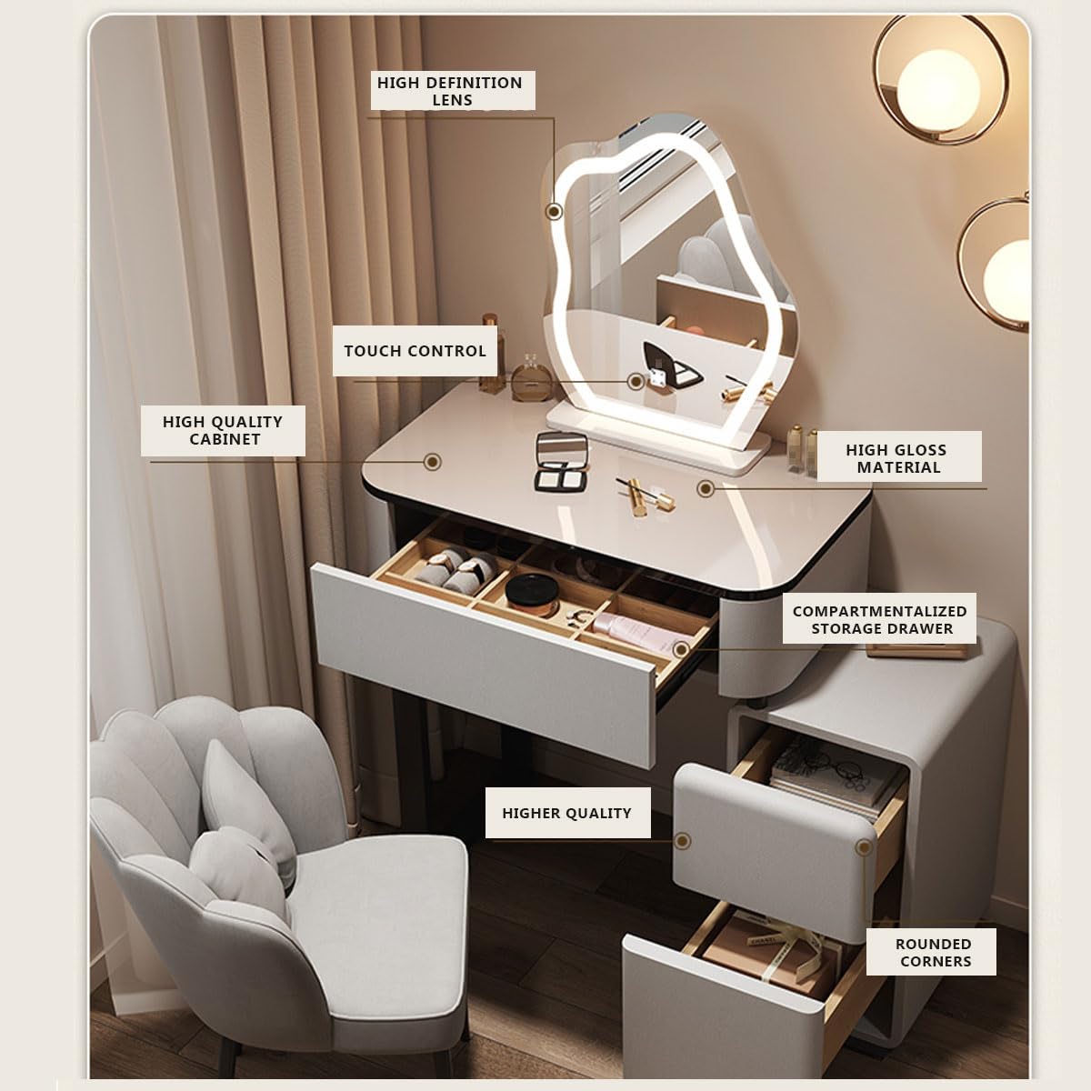 con specchio a forma di nuvola piccolo toeletta da tavolo Tocador De Maquillaje Para Mujer per ripiano per camera da letto