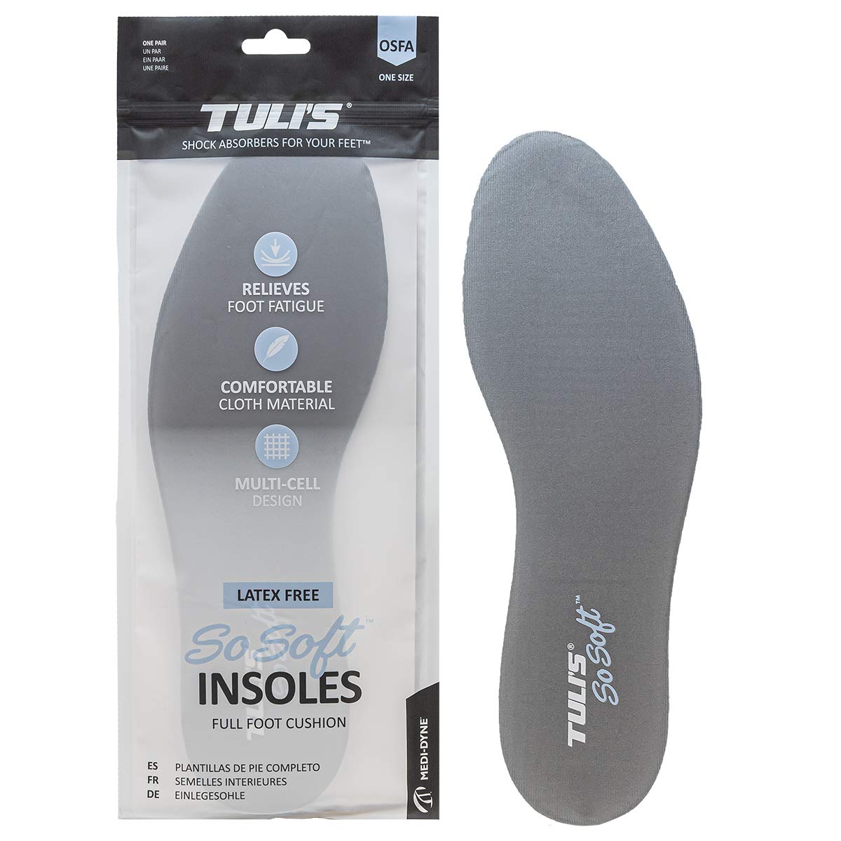 Tuli's So Soft Insoles, Gel Shoe Replacement Inserts for Shock Absorption and Heel Pain, 1 Pair, One Size Fits All