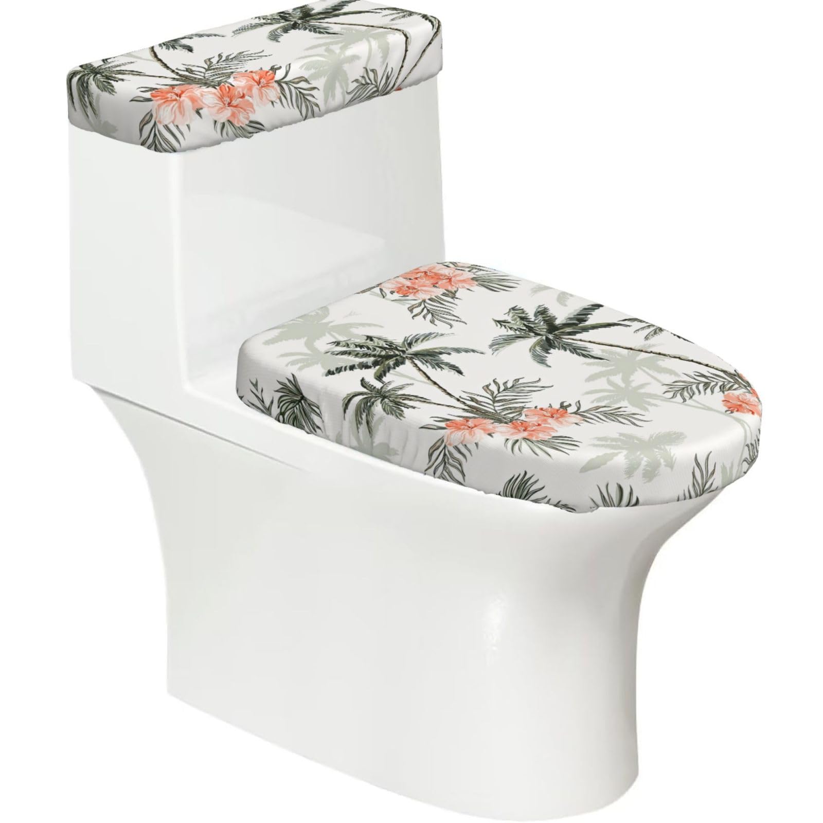 Tropical Palm Trees Printed Toilet Tank and Lid Cover Set of 2 for Most Bathrooms, Fits Elongated Round Toilets