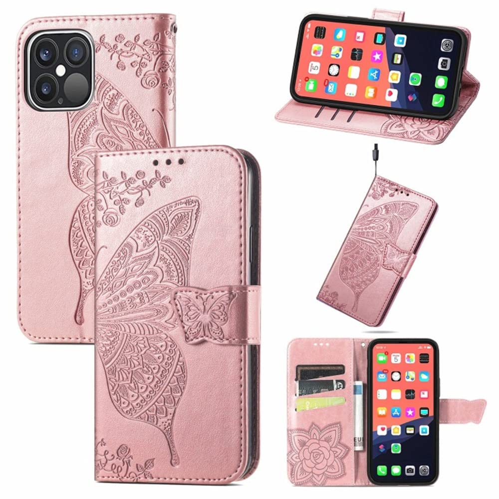 GOTBAC Custodia a portafoglio in pelle con rilievo a farfalla per iPhone 13 Pro Max 13