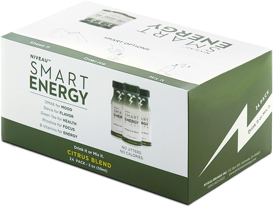 Smart Energy Shots By Niveau - Healthy, Zero Calorie, Sugar Free, Natural Sweetener - Best Healthy Energy Drink For Focus - Citrus Flavor (2 OZ - 24 PK )