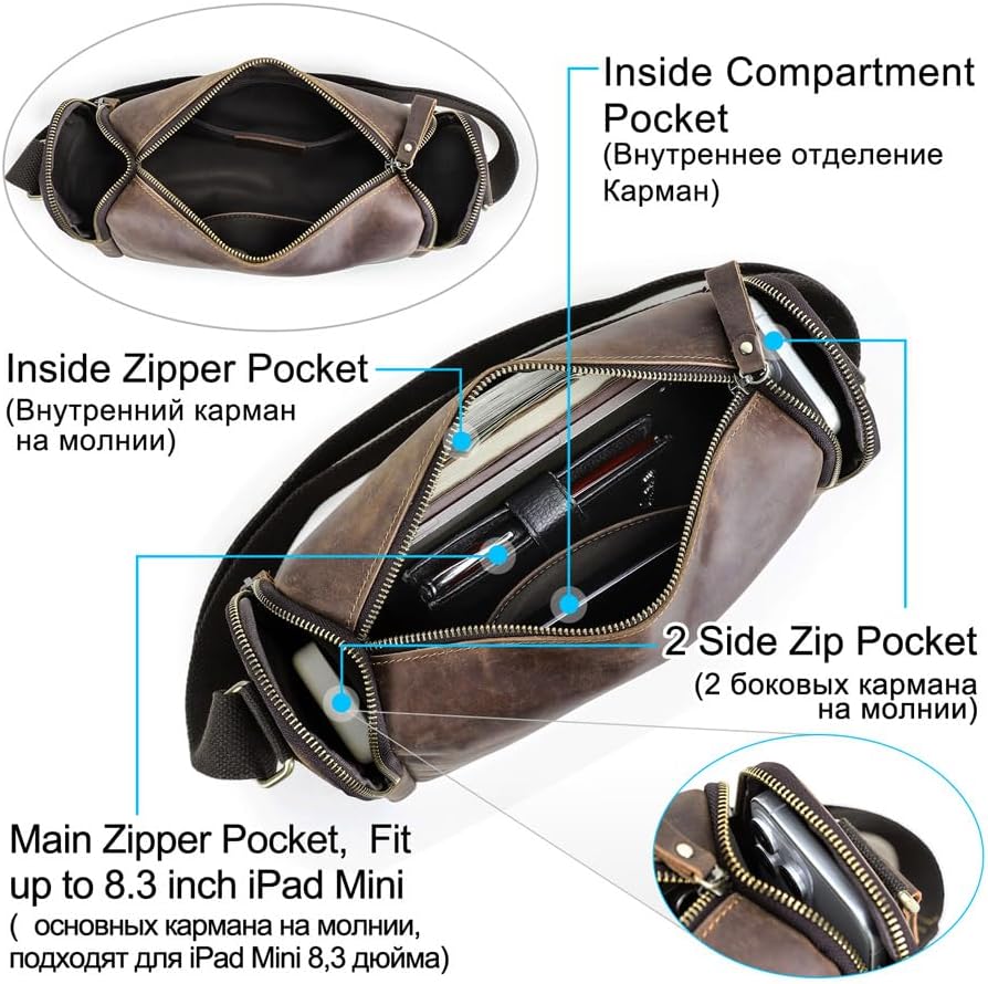 [RFZZYY] クレイジーホースレザー製 クロスボディバッグ メッセンジャーショルダー職人手作り レディース メンズ 財布 旅行