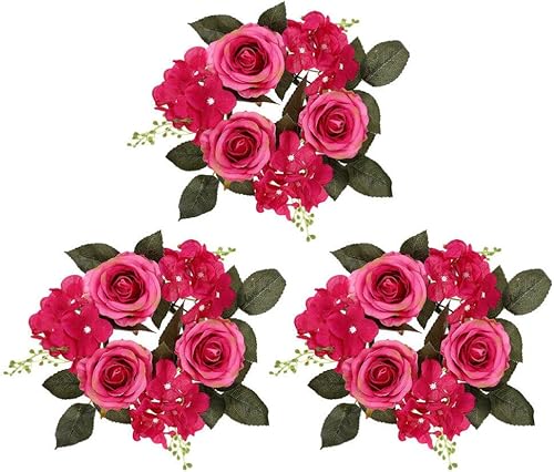 Miniatura 9 de BESPORTBLE Anillos florales para velas, coronas de rosas artificiales, corona de velas para pilares de primavera, 3 pulgadas7.9 in, 3 piezas