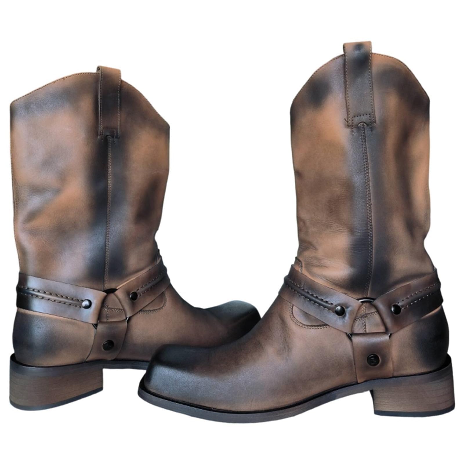 TangDao Vintage-Lederstiefel für Herren Mittelhohe-Stiefel für Herren Herbst/Winter Reitstiefel