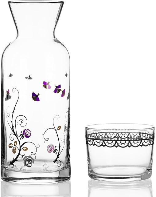 Wrenbury Bedside Water Carafe and Glass Set for Nightstand - Mouthwash Decanter for Bathroom - 700ml - Fabulous All in One Hydration Experience for Outdoor Dining - Gothic Kitchen Accessories