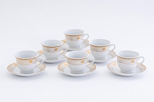 Royalty - Juego de tazas de porcelana Dilagio de 12 piezas, 6 tazas Demitasse con 6 platillos, lujoso juego de tazas de café turco y espresso de