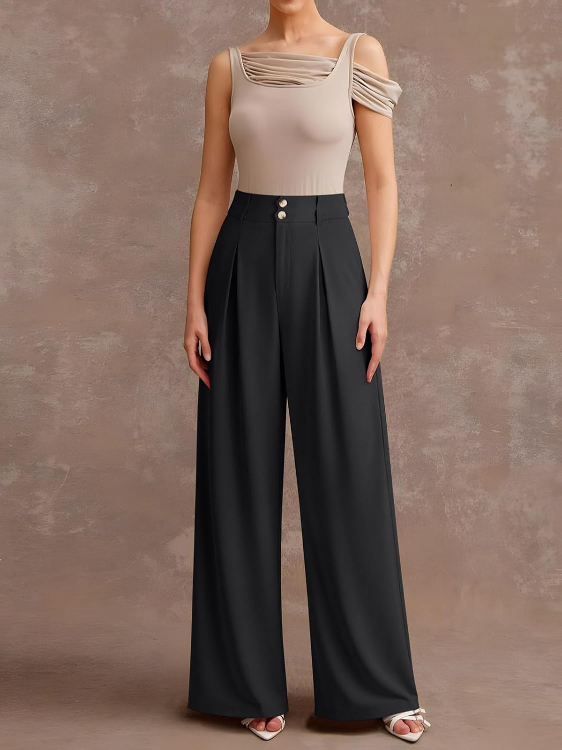 NIMIN Women Wide Leg Pants High Waisted Dress Work Trousers Pleated Button 2026 Business Casual Outfits with Pockets - Image 3