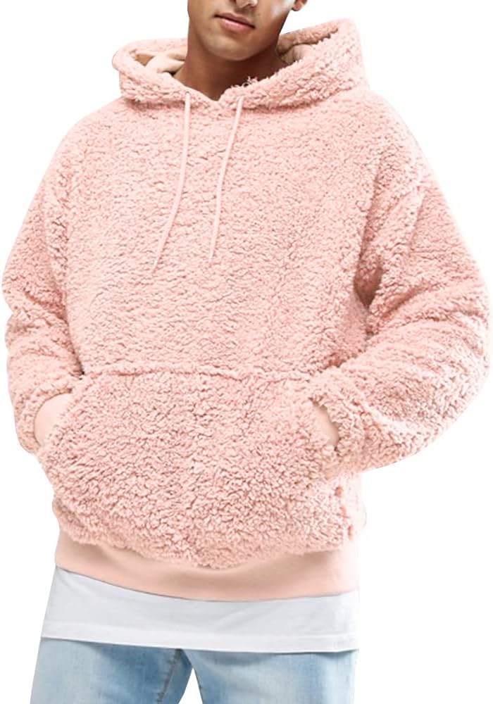 Runcati Mens Fuzzy Sherpa Pullover Hoodie Sweatshirts Long Sleeve Sport Front Pocket Military Fall Outwear Winter Hooded