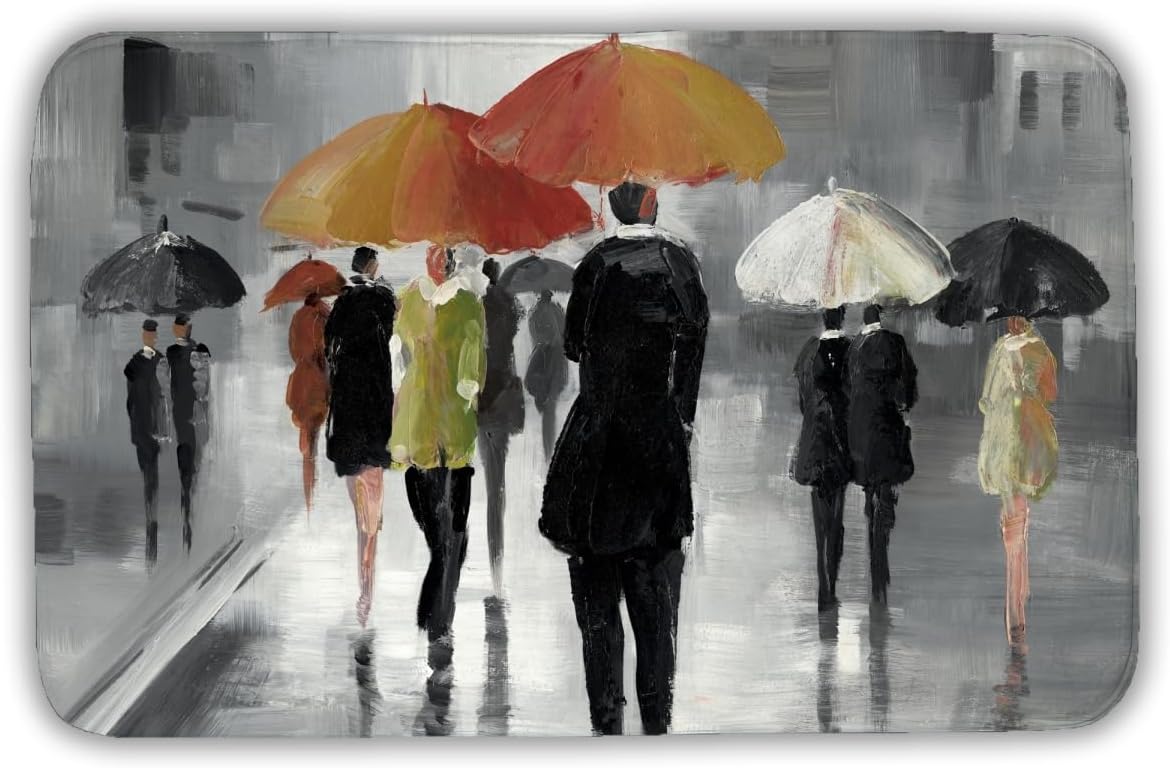 Begin Home Decor C1BM2134MIJLV4 21 x 34 in. Street Scene with Umbrellas - Decorative Bath Mat for Home Decor