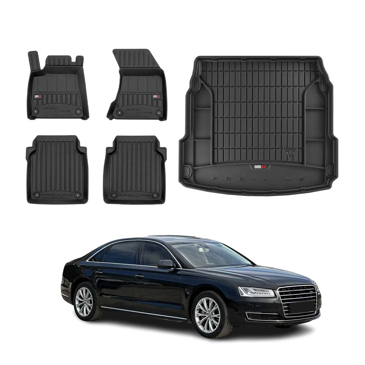 Dywaniki Mata Bagażnika Zestaw do Audi A8 D4 2009-2017 OMAC Premium Czarny TPE