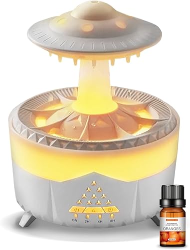 UFO - Humidificador de gotas de lluvia - Blanco - Humidificador de escritorio de aceite esencial para aromaterapia - Difusor de lámpara de