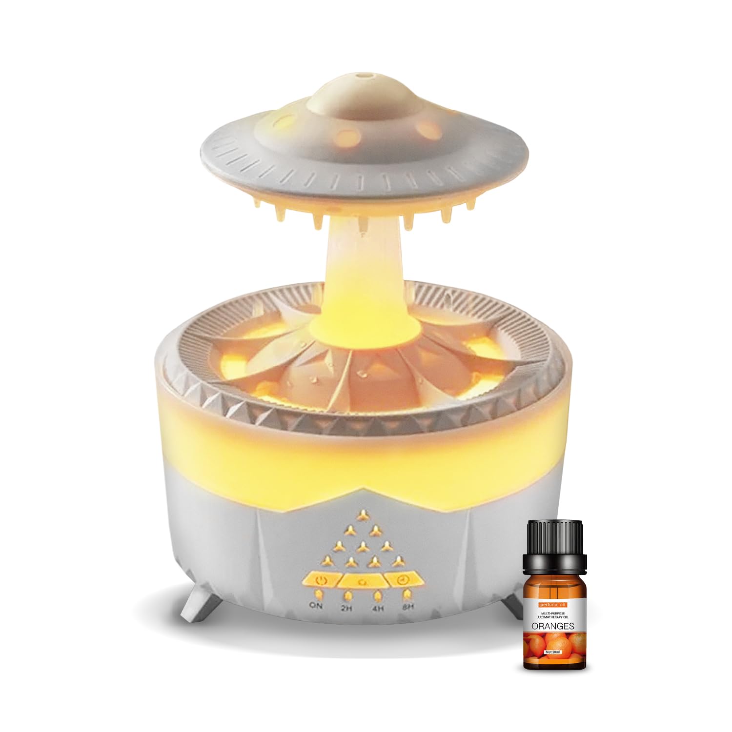 UFO - Humidificador de gotas de lluvia - Blanco - Humidificador de escritorio de aceite esencial para aromaterapia - Difusor de lámpara de escritorio de hongos con aceite de aroma