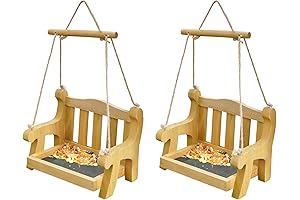 Notakia Swing Wild Bird Feeder Set of 2, Metal Mesh Wood Bench...