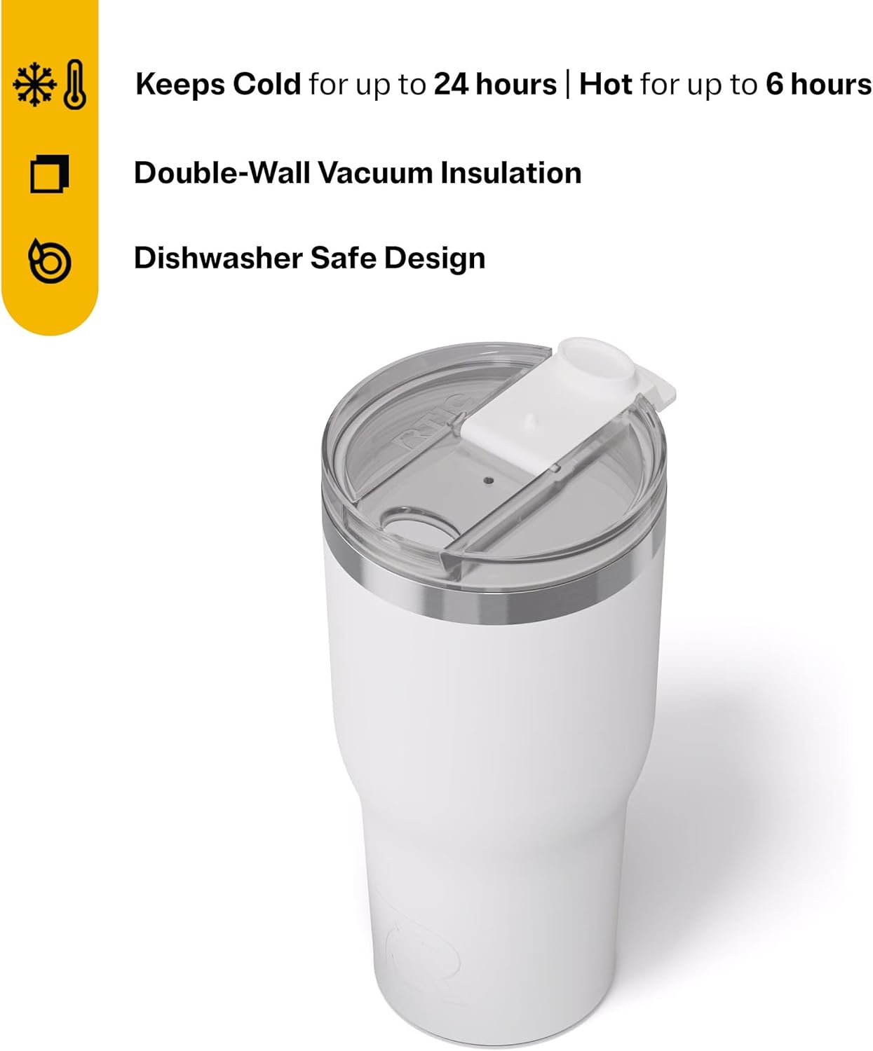 RTIC 30oz Essential Tumbler with Lid, Ceramic Lined, Insulated, Stainless Steel, Metal, Double Wall Vacuum-Insulation, Travel Cup for Iced Coffee, Tea, Hot and Cold Drink, White - Image 3