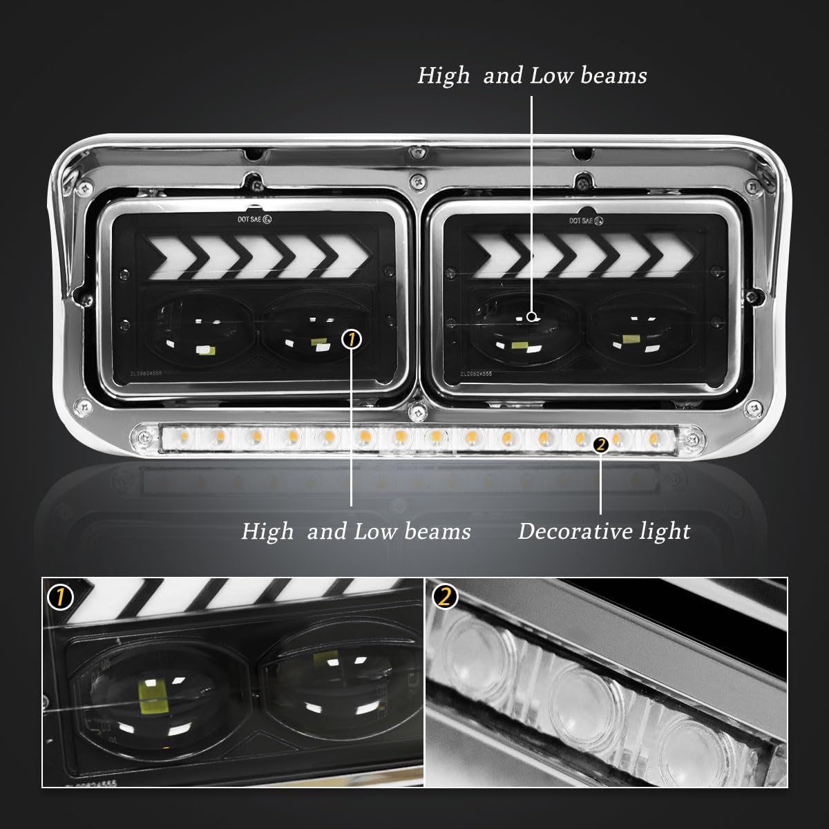 LED DRL Headlights for Kenworth T400 T600 T800 W900 K100 C500 Peterbilt 378 379 Front Headlight Assembly Replacement Driver and Passenger Side DOT Approved [Included All Bulbs] (White Light)