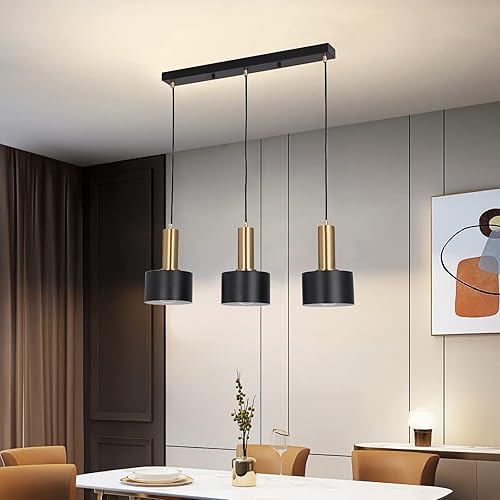 Miniatura 4 de Vinilky Lámpara colgante de 3 luces negras con base E26 E27, lámpara colgante de metal industrial ajustable moderna retro para comedor, cocina,