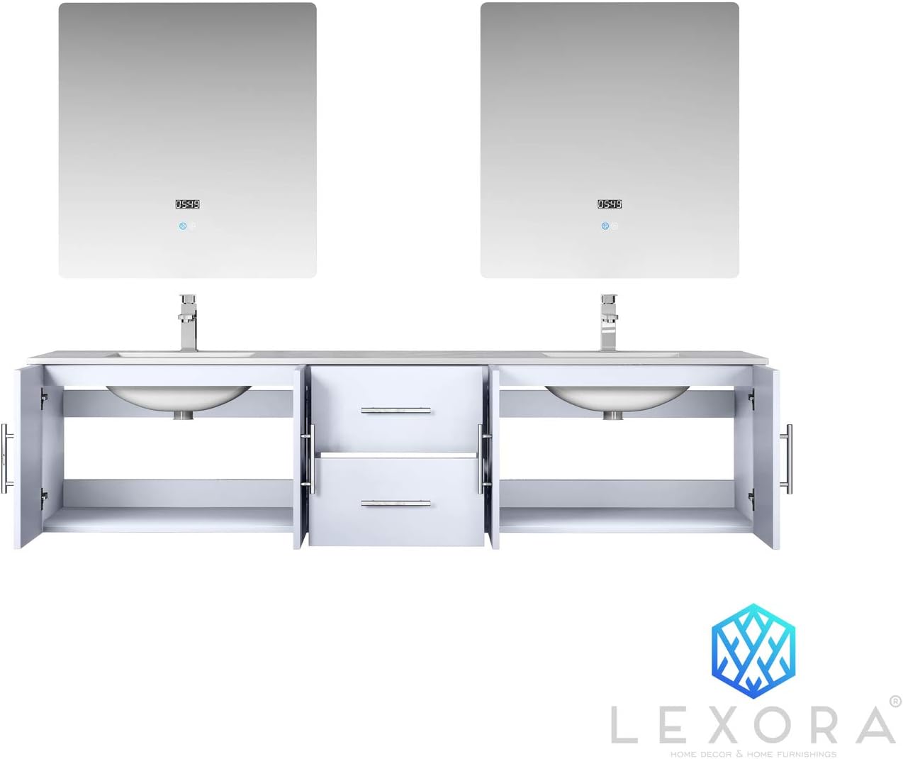 Home Geneva 80" Carrara Marble Top Double Vanity in Glossy White