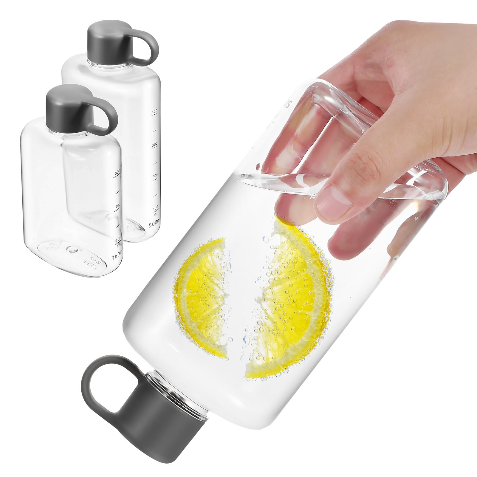 Flache Wasserflasche für Unterwegs 2 Stück Tritan, Leicht und Tragbar | Durchsichtige Reiseflaschen mit Großem Fassungsvermögen, Auslaufsicheres Design, für Outdoor Aktivitäten