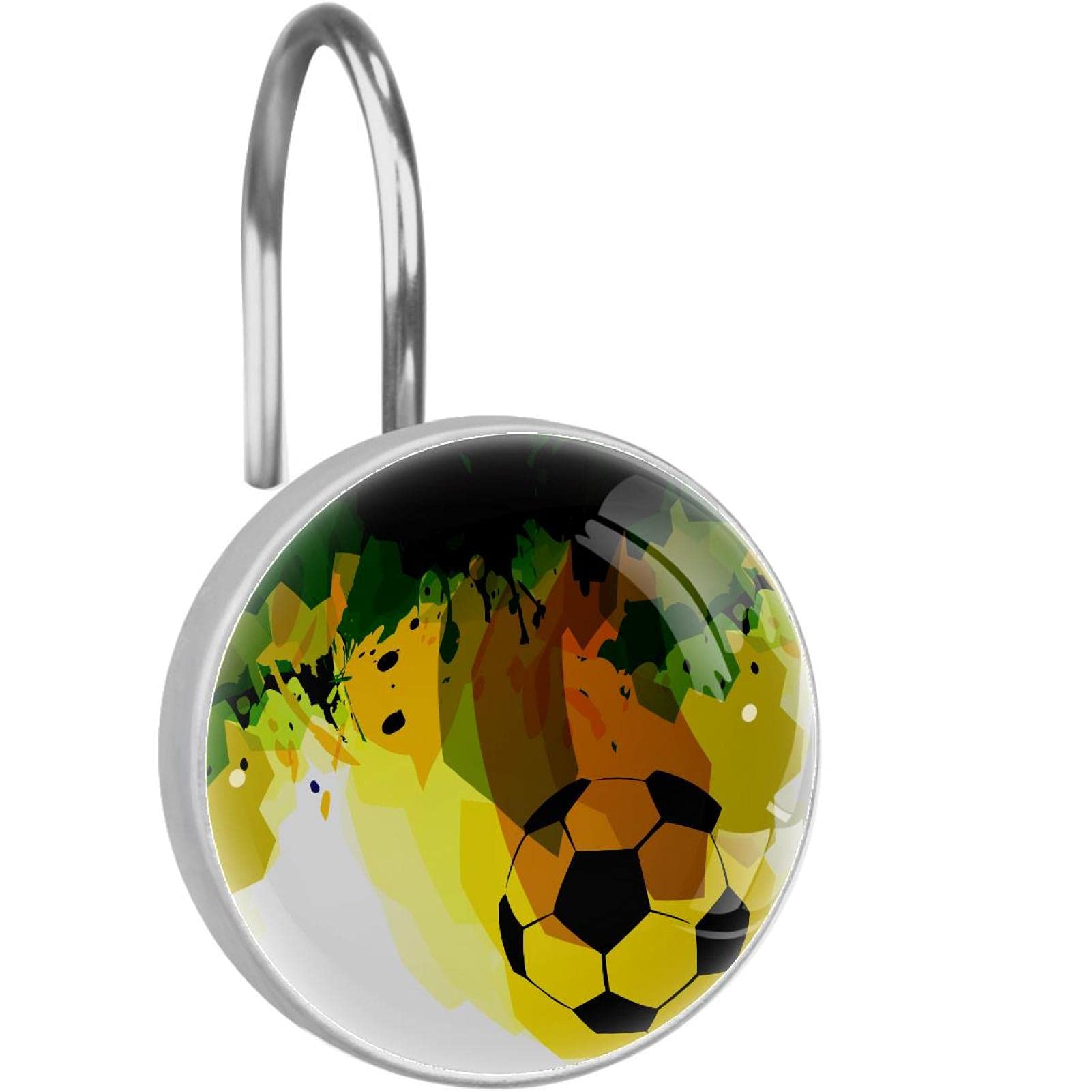 Crochets de rideau de douche lot de 12 anneaux en acier inoxydable motif football jaune et vert