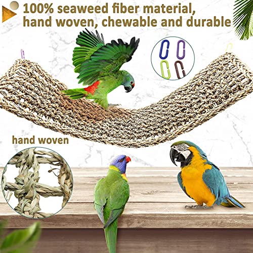 Bird Seagrass Mat,Natural Grass Woven Net Hammock Hanging on Parrot Cage with 4 Hooks,Parakeet Climbing Rope Ladder Chew… - Image 5