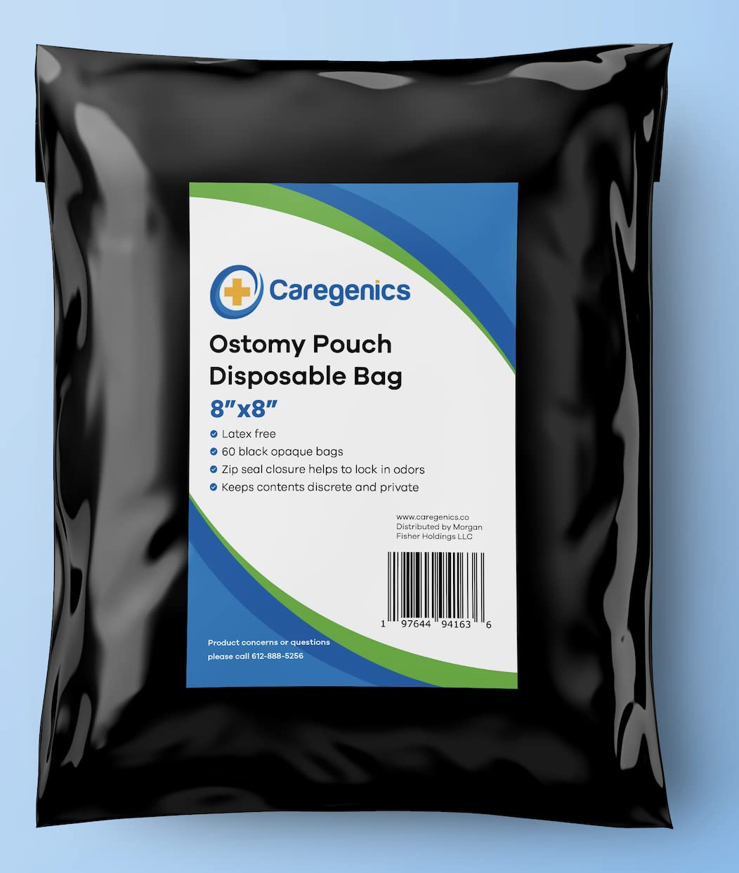 8x8 Ostomy Pouch Disposable Bags/Zip Seal Closure, Prevents and Locks in Odors, Mess-Free / 8"x8" by Caregenics (60 Count in a Bag)