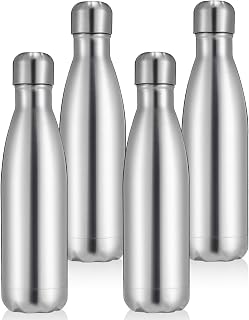 Volhoply 17oz Insulated Water Bottles MultiPack, BPA Free Water Bottle for Kids, Gym, Travel, Sports, Available in Packs of 1, 4, or 8（Silver,4 Pack）