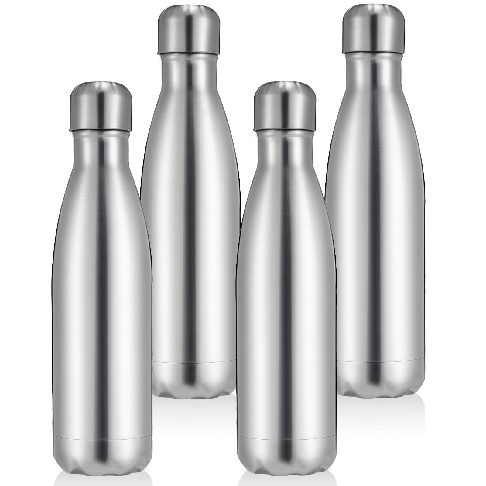 Volhoply 500ml Insulated Water Bottles Multipack, BPA Free Water Bottle for Kids, Gym, Travel, Sports, Available in Packs of 1 or 4（Silver,4 Pack） — image 1