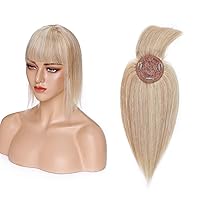 Vista 7 de MY-LADY Base monofónica natural con flequillo, castaño medio, cabello humano 100% real, clip, recto, parte media, 18 pulgadas #4