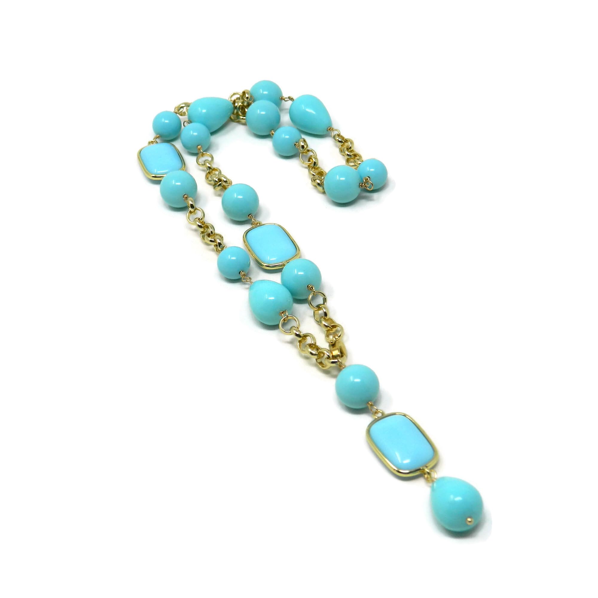 DodiGioielli Collana Laccio Turchese con Catena Rolò Dorata 54 cm