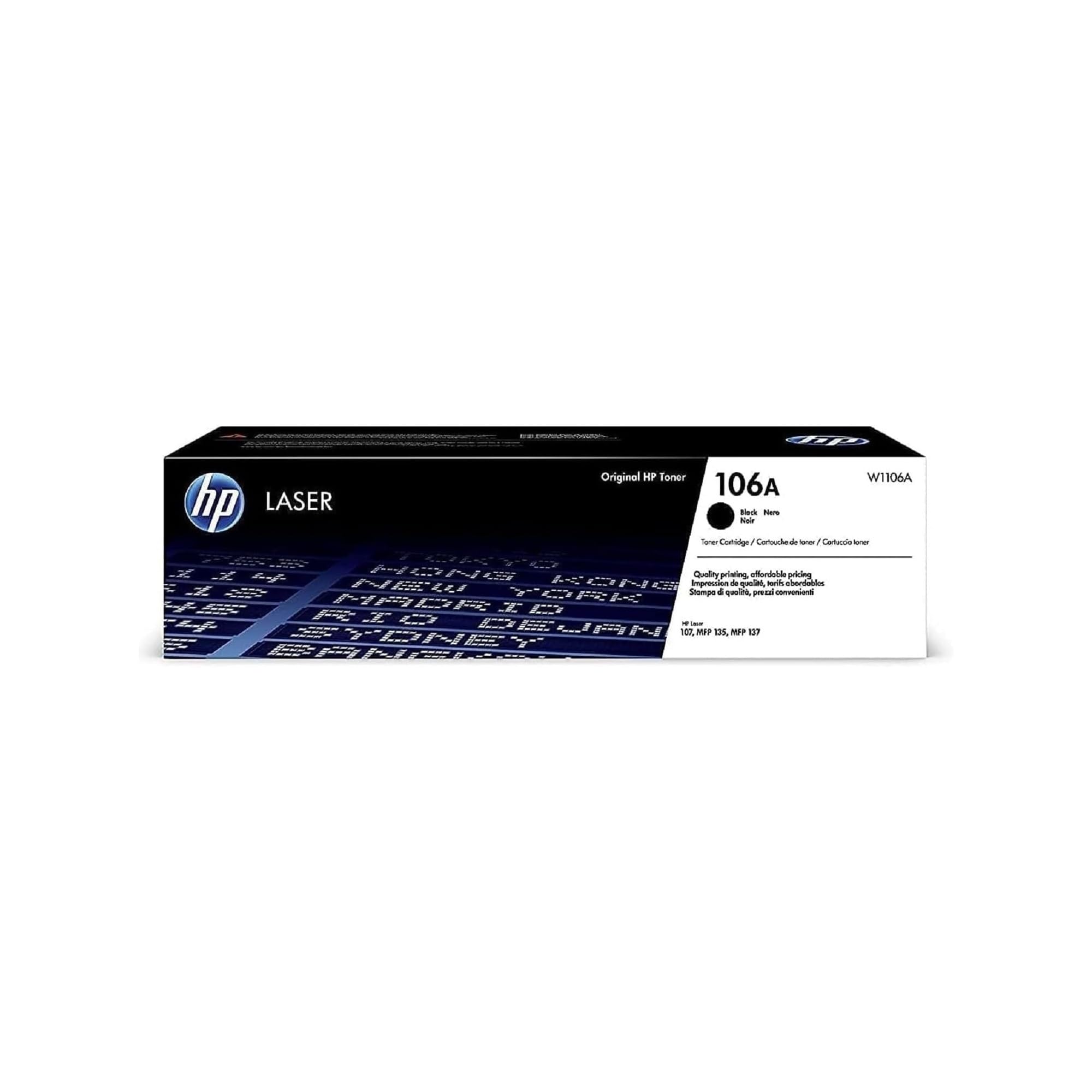 HP 106A W1106A, Cartouche de toner originale, 1000 pages, compatible avec les imprimantes laser 107, MFP135 et MFP137, Noir