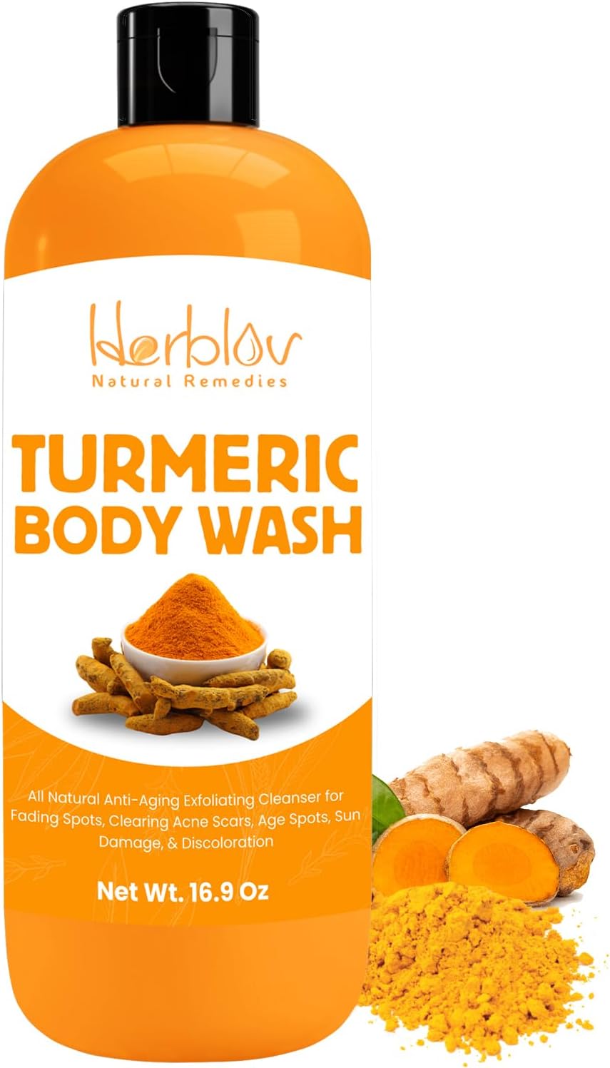 Turmeric Body Wash โ Skin Brightening Liquid Soap for Discoloration โ Natural Anti Aging Exfoliating Turmeric Body Wash for Spots, Acne, Sun Damage โ Bath Soap Skincare