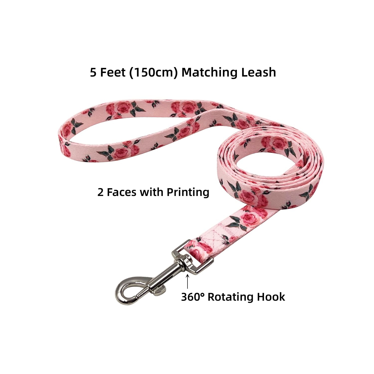 Olahibi Dog Collar and Leash Set, Cute Rose Pattern, Polyester Material, 5ft Leash, for Large Dogs.(L,Pink Rose) - Image 3