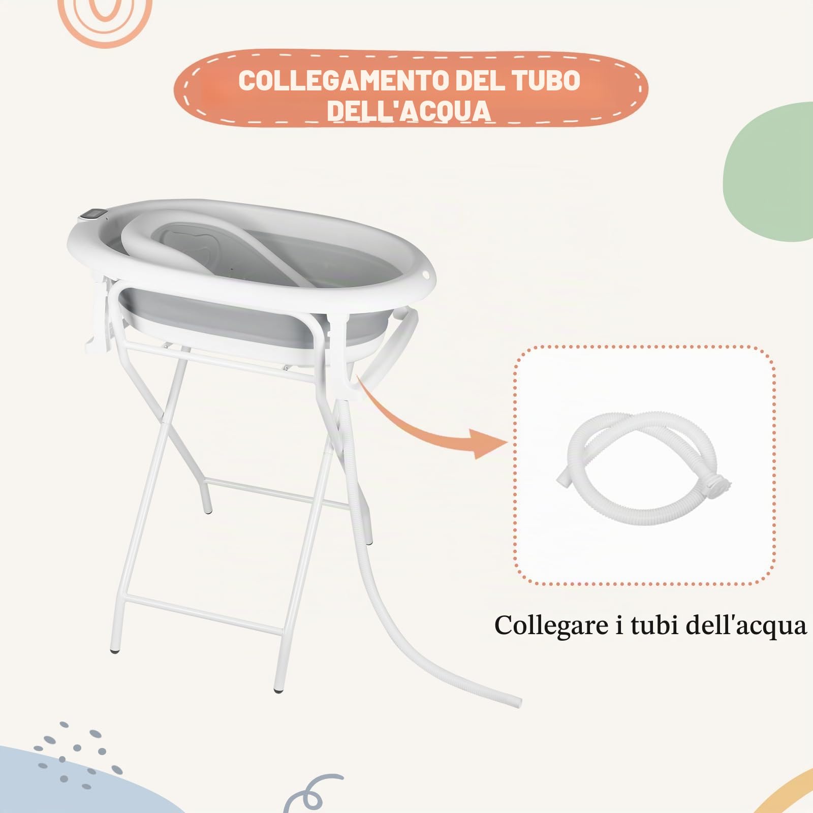Vasca da bagno pieghevole con supporto antiscivolo, tappetino da bagno e inserto vasca per neonati e bambini